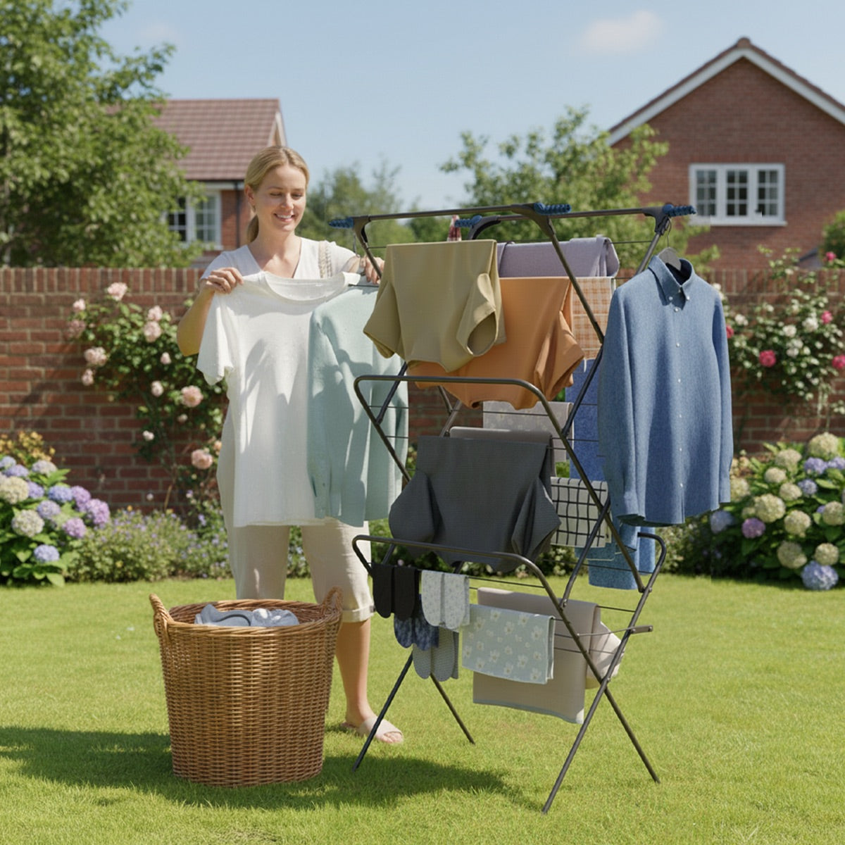 Knight 3 Tier Clothes Airer, Foldable Clothes Drying Rack 15m Indoor & Outdoor Clothes Airer, Drying Rack Laundry with Fold-Out Arms for Extra Hanging Space, Alloy Steel Clothes Dryer Stand (Grey)