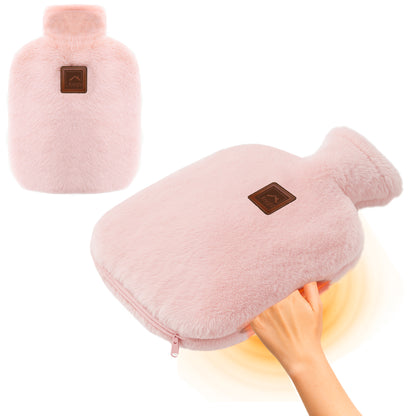 KNIGHT Rechargeable Hot Water Bottle with Charger, Soft &amp; Fluffy Cover with Hand Warmer, Heat Pad for Hand &amp; Body Up to 6 Hour, Fast Heating Temperature Control Valentine's Day Gift for Girls - Pink