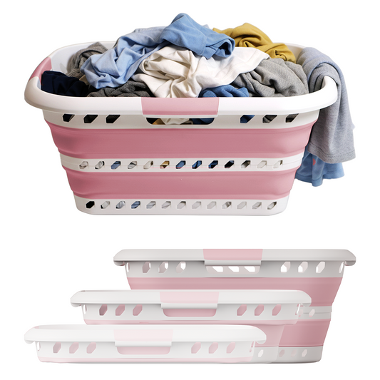 Knight Collapsible Laundry Basket 42L–Foldable Washing Basket with Handles, Large Space-Saving Basket for Clothes – Multipurpose Laundry Hamper & Collapsible Washing Baskets for Laundry (Pink)