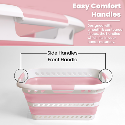 Knight Collapsible Laundry Basket 42L–Foldable Washing Basket with Handles, Large Space-Saving Basket for Clothes – Multipurpose Laundry Hamper & Collapsible Washing Baskets for Laundry (Pink)