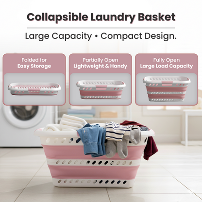 Knight Collapsible Laundry Basket 42L–Foldable Washing Basket with Handles, Large Space-Saving Basket for Clothes – Multipurpose Laundry Hamper & Collapsible Washing Baskets for Laundry (Pink)
