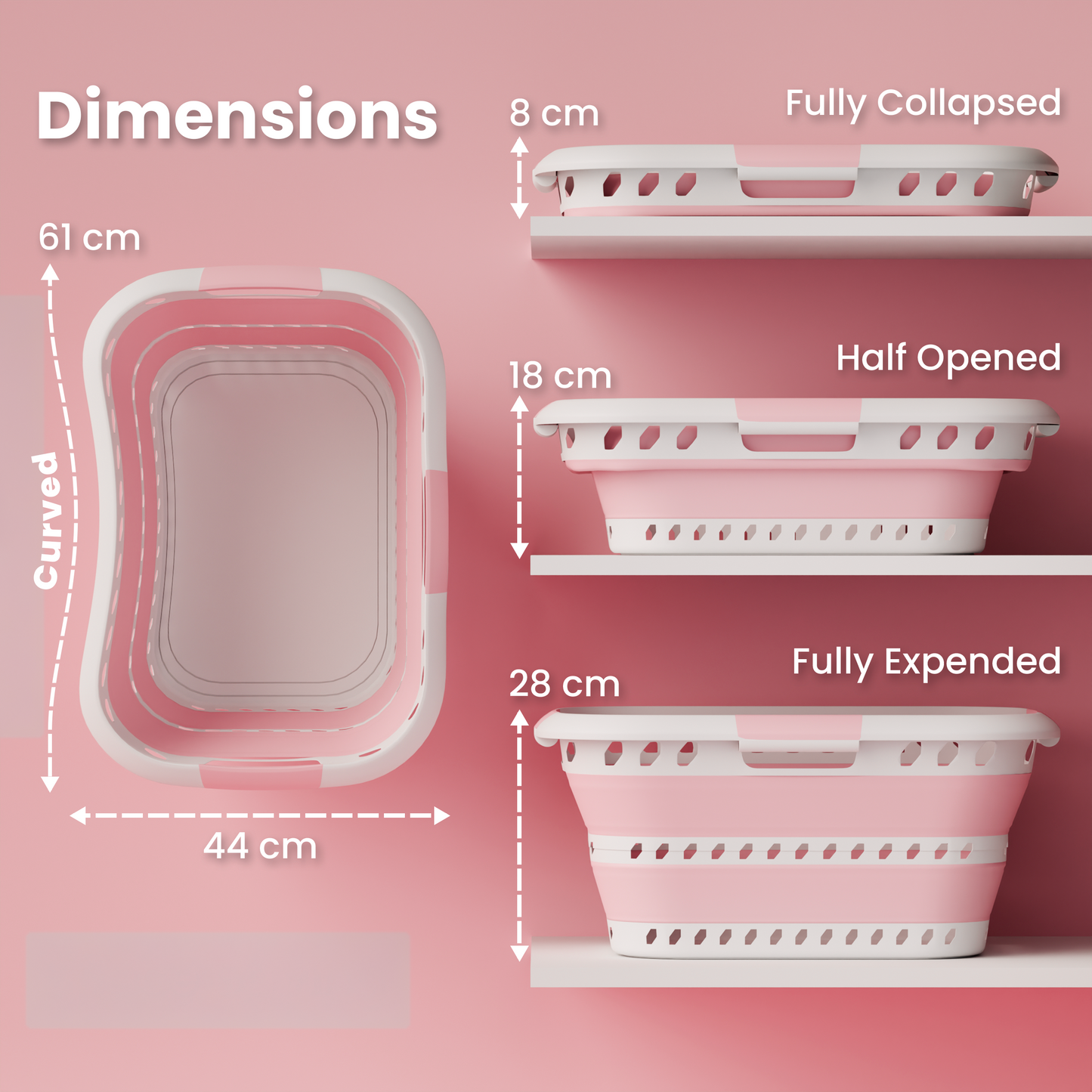 Knight Collapsible Laundry Basket 42L–Foldable Washing Basket with Handles, Large Space-Saving Basket for Clothes – Multipurpose Laundry Hamper & Collapsible Washing Baskets for Laundry (Pink)