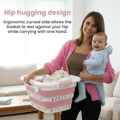 Knight Collapsible Laundry Basket 42L–Foldable Washing Basket with Handles, Large Space-Saving Basket for Clothes – Multipurpose Laundry Hamper & Collapsible Washing Baskets for Laundry (Pink)