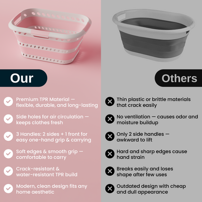 Knight Collapsible Laundry Basket 42L–Foldable Washing Basket with Handles, Large Space-Saving Basket for Clothes – Multipurpose Laundry Hamper & Collapsible Washing Baskets for Laundry (Pink)