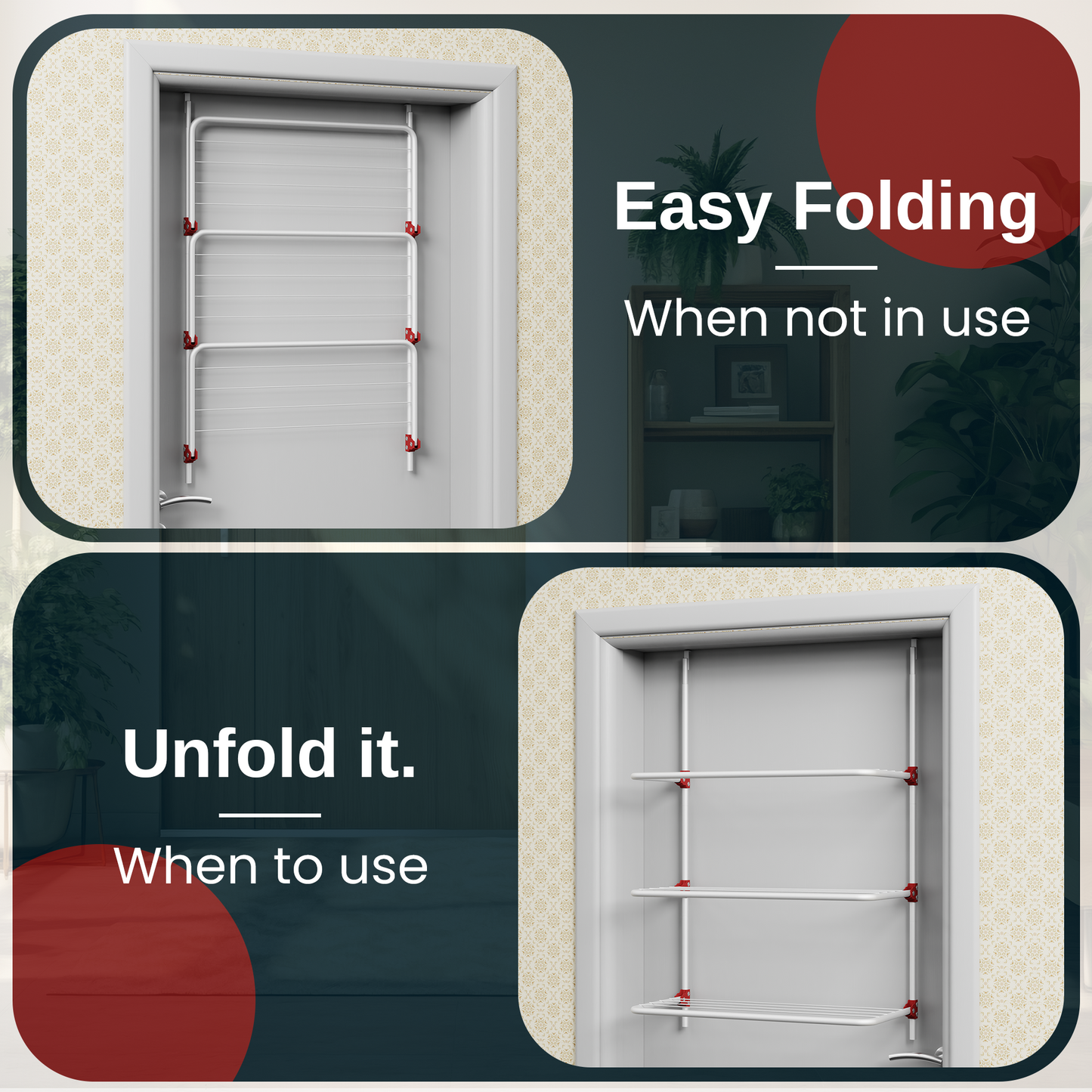 Knight 3-Tier Over The Door Clothes Airer | Foldable Clothes Rail with Corner Spaces for Hangers | Sturdy Hanging Washing Laundry Airer | Indoor Clothes Drying Rack for Small Spaces (White)