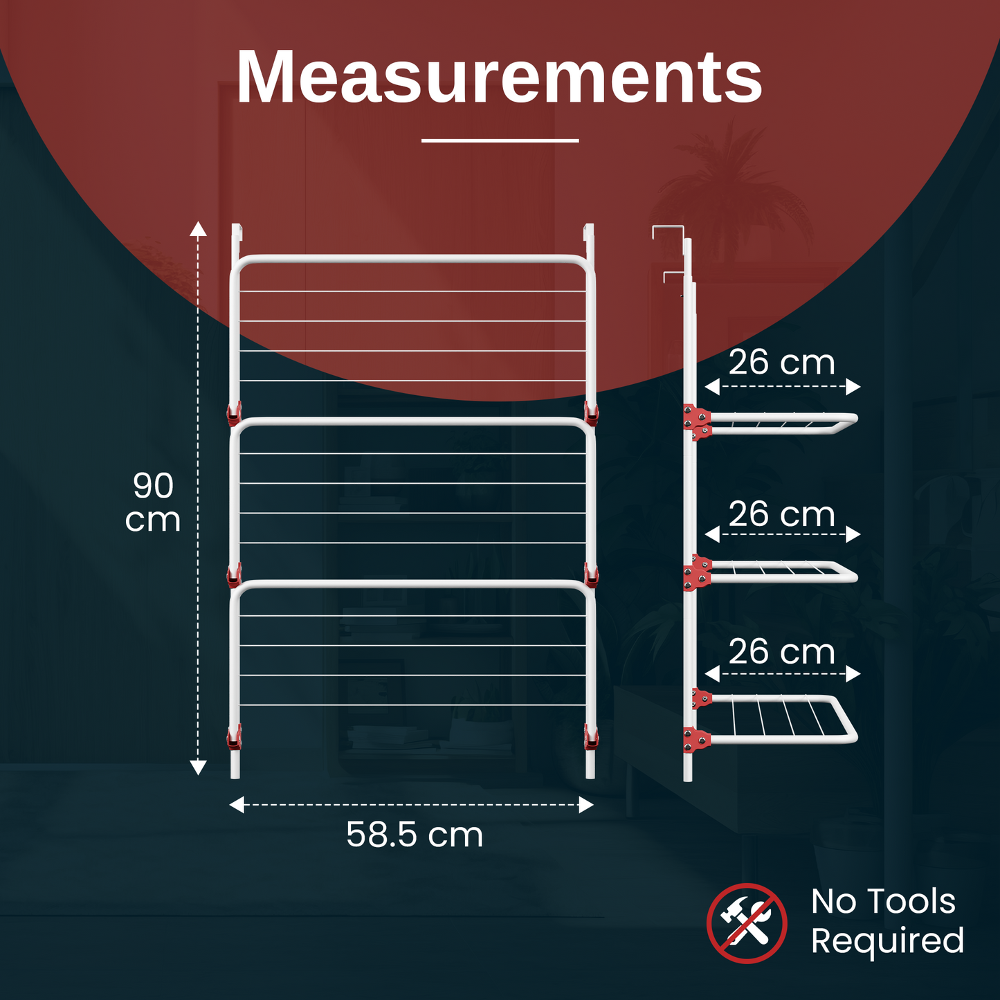 Knight 3-Tier Over The Door Clothes Airer | Foldable Clothes Rail with Corner Spaces for Hangers | Sturdy Hanging Washing Laundry Airer | Indoor Clothes Drying Rack for Small Spaces (White)