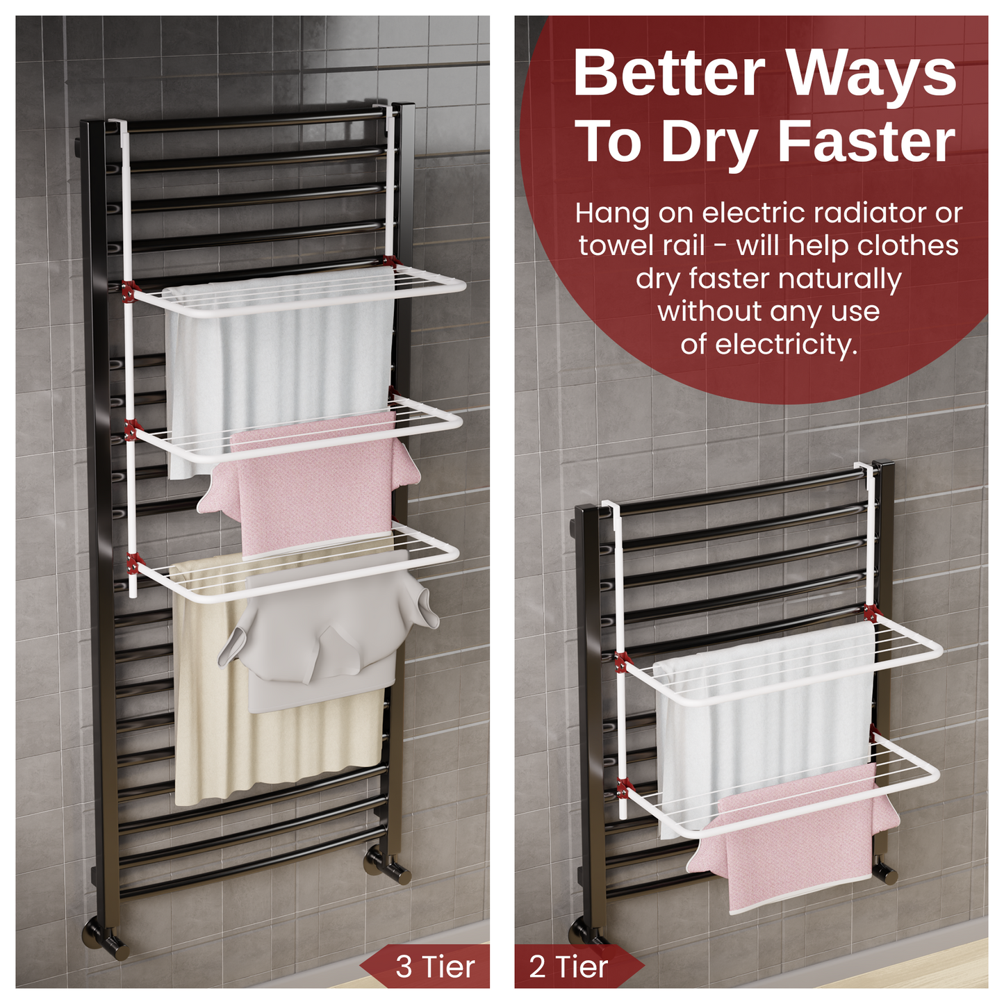 Knight 3-Tier Over The Door Clothes Airer | Foldable Clothes Rail with Corner Spaces for Hangers | Sturdy Hanging Washing Laundry Airer | Indoor Clothes Drying Rack for Small Spaces (White)