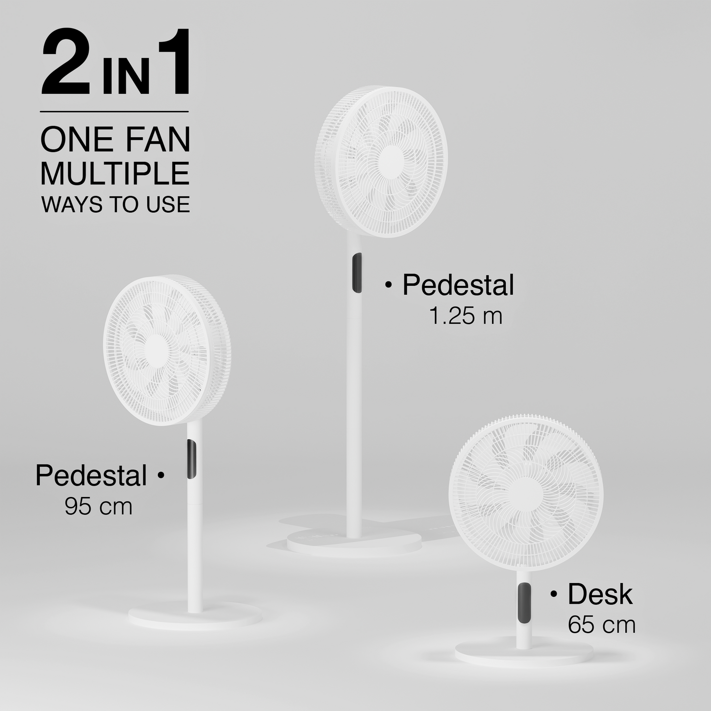Knight 2in1 16" Pedestal Stand Fan & Desk Fan with Remote Control, Timer & 3 speed Setting | 9 Blades Turbo Wind | Round Base | Oscillation | Easy Assemble - No Tools | Off-White