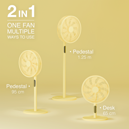 Knight 2in1 16" Pedestal Stand Fan & Desk Fan with Remote Control, Timer & 3 speed Setting | 9 Blades Turbo Wind | Round Base | Oscillation | Easy Assemble - No Tools | Lime Yellow