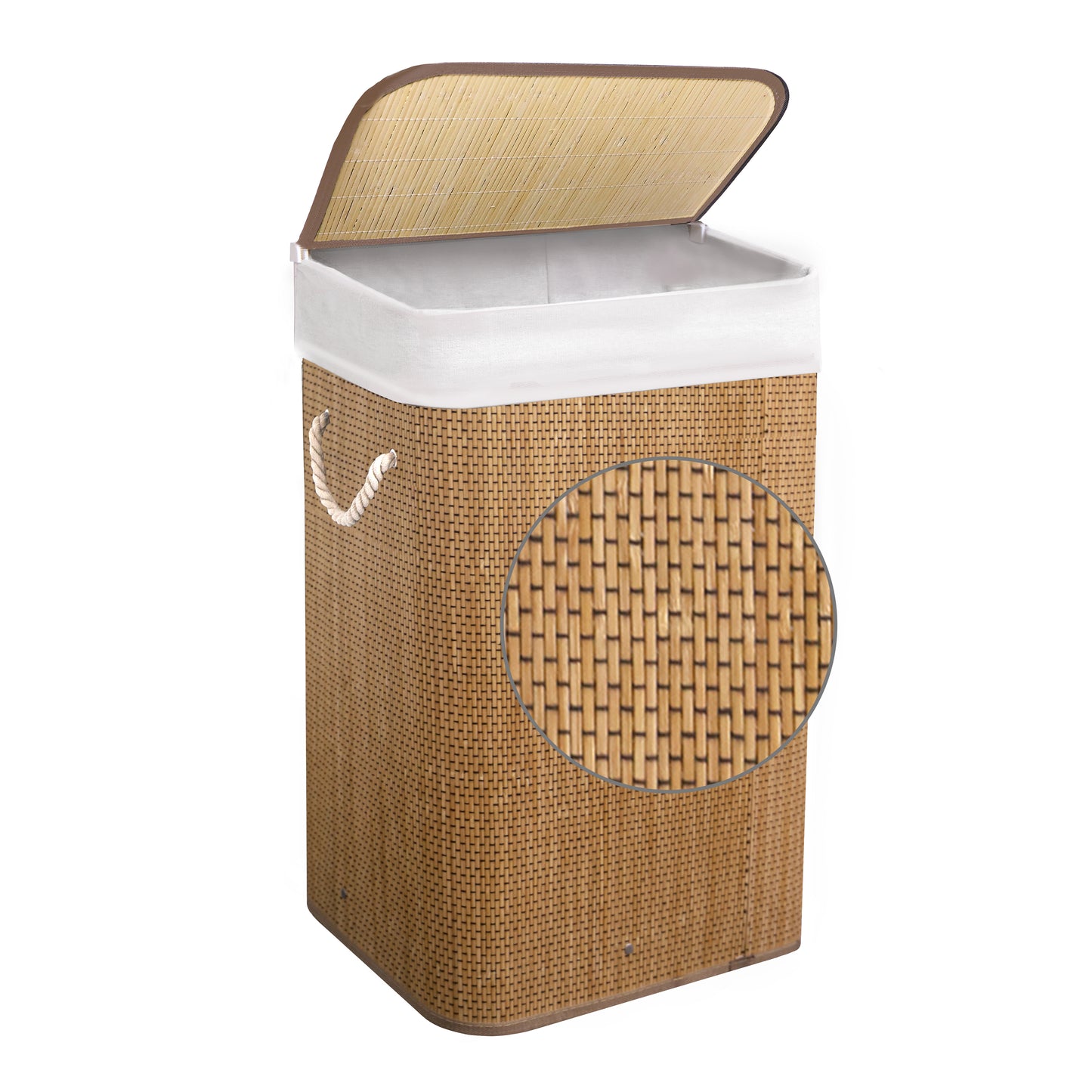 KNIGHT Bamboo Laundry Basket, 72L Laundry Hamper with Removeable Washable Lining, Easy Assemble Easy Folding Storage Bin 40x30x60 cms (Micro weave- Natural)