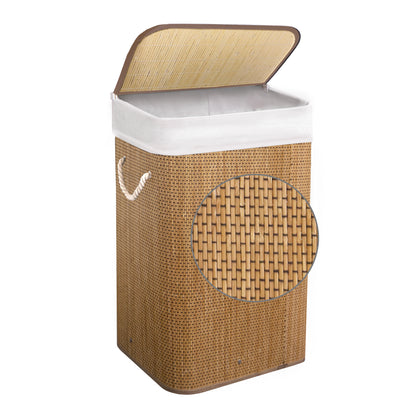 KNIGHT Bamboo Laundry Basket, 72L Laundry Hamper with Removeable Washable Lining, Easy Assemble Easy Folding Storage Bin 40x30x60 cms (Micro weave- Natural)