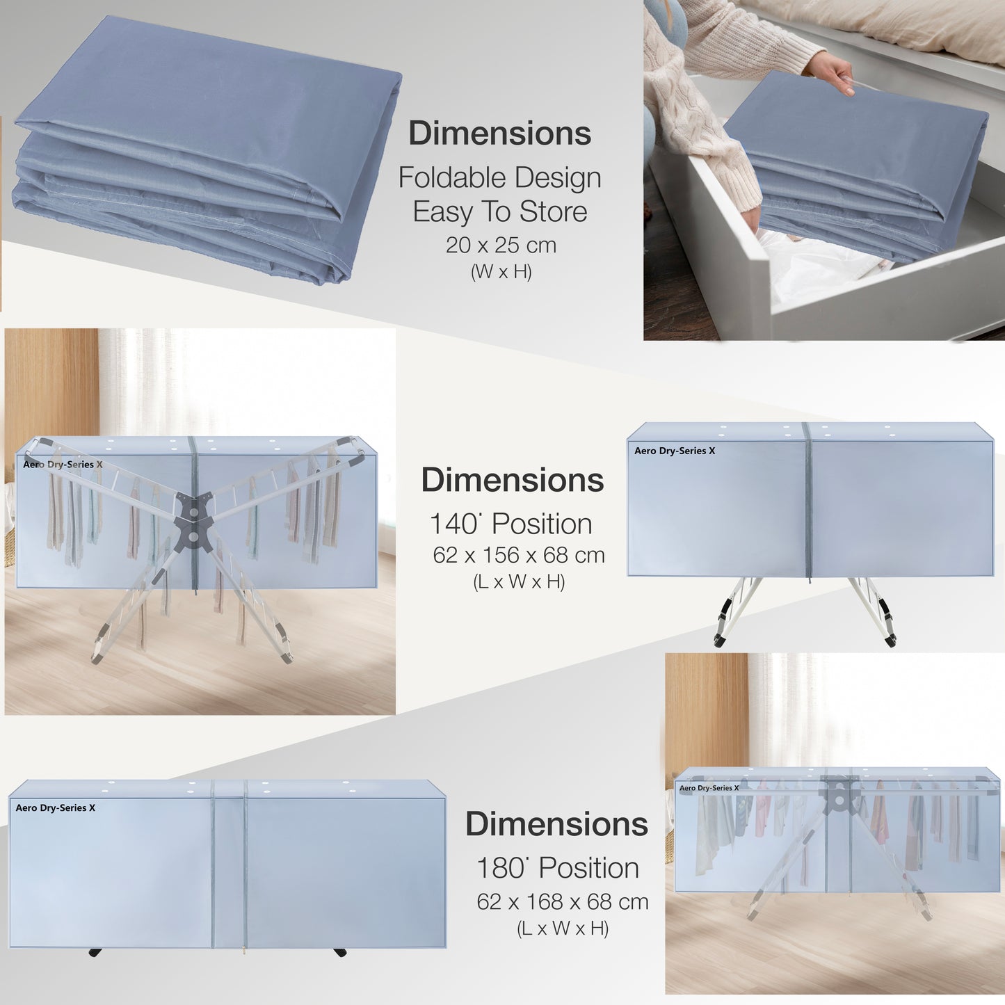 Knight Custom Designed Best Fit Cover for Aero Dry - Series X Heated Airer | Adjustable Zipper | Use of Cover On Heated Airer Helps Fast Drying, Energy Saving and Condensation Control - Grey