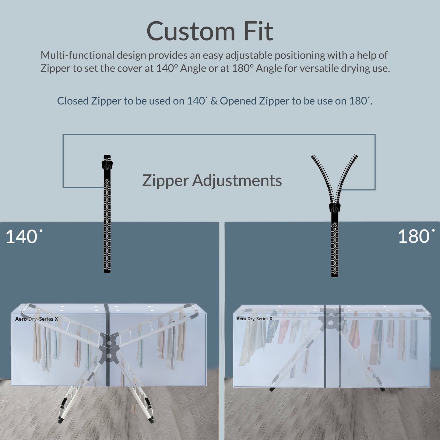 Knight Custom Designed Best Fit Cover for Aero Dry - Series X Heated Airer | Adjustable Zipper | Use of Cover On Heated Airer Helps Fast Drying, Energy Saving and Condensation Control - Grey
